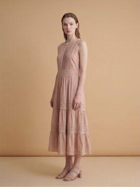 Mango Light Pink Tiered boho Maxi Dress